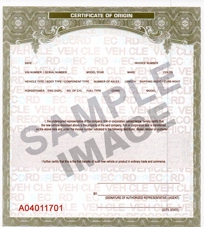 MCO Certificate of Origin form
